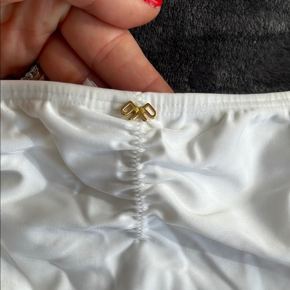 PILYQ White Strappy Bikini Bottom with Gold Bead Detail Glam Swimwear Y2K L - Picture 3 of 6